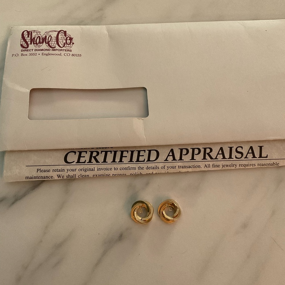 14K Yellow Gold Double Circle Knot Earring Guards Jacket Charms With Appraisal